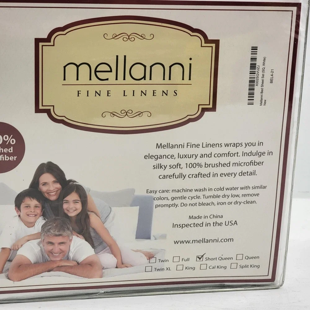 Mellanni 1800 Brushed Microfiber Short Queen Bed White Sheet Set, 4 Piece New!